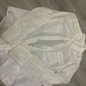 Good American Cream Sequin Shirt